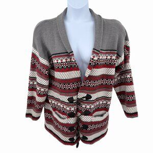 VTG PAPPAGALLO NORDIC INSP GEOMETRIC PRINT LAMBSWOOL TOGGLE CLOSURE CARDI SWTR